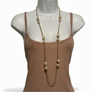 J Crew Vintage Gold Tone and Faux Pearl Necklace